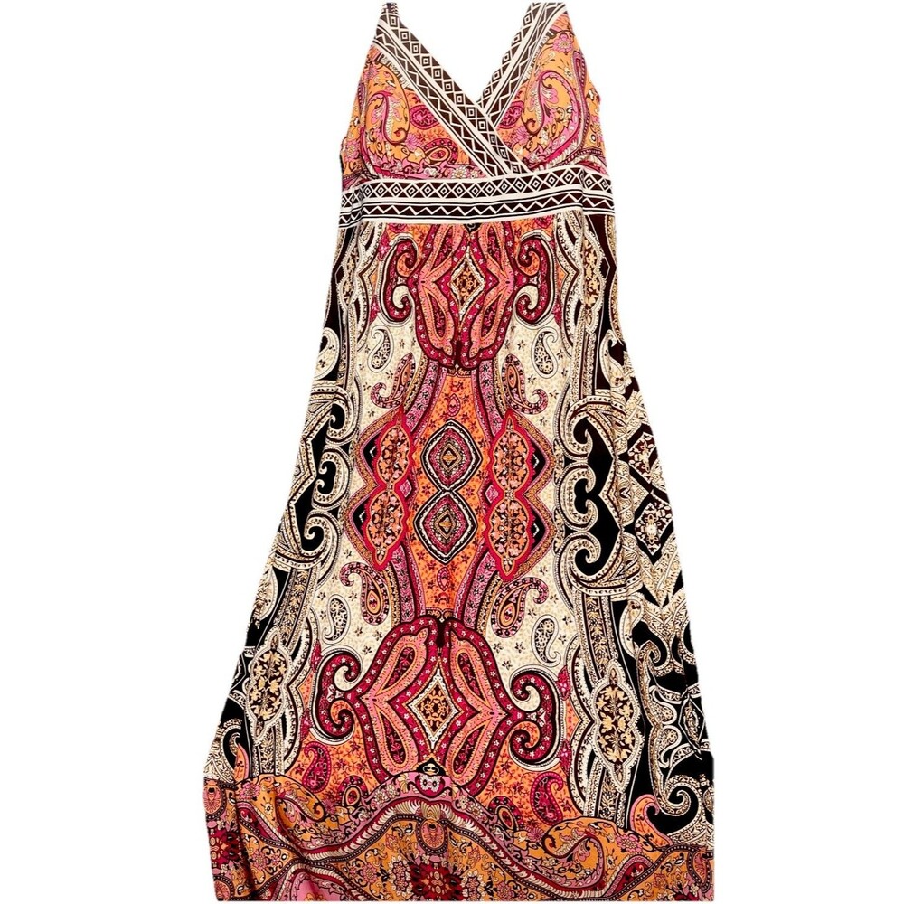 Christopher Banks Strappy Sundress W/ Padded Bra 3/4 Length Bright Colors  L47